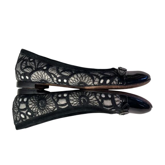 AGL Embroidered Leather Ballet Flats Rhinestone Buckle Size 7 - Picture 4 of 10